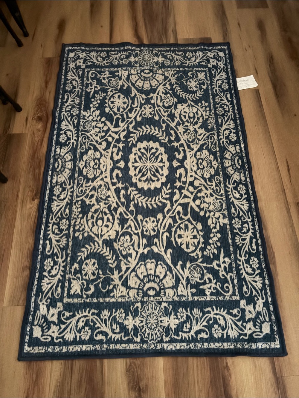 Navy and Cream Floral Medallion Rug